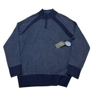 Mark Law Sweater Men M Blue Waffle‎ Knit  Ribbed 1/4 Zip Pullover Casual Preppy